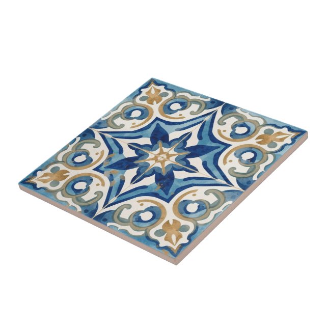 Azulejo blue and beige mosaic vintage bulk tile (Side)