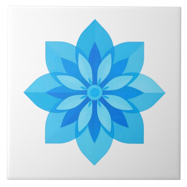 Azulejo Blue and White Modern Flower Tile (Front)