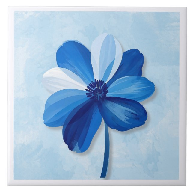 Azulejo Blue and White Modern Flower Tile (Front)