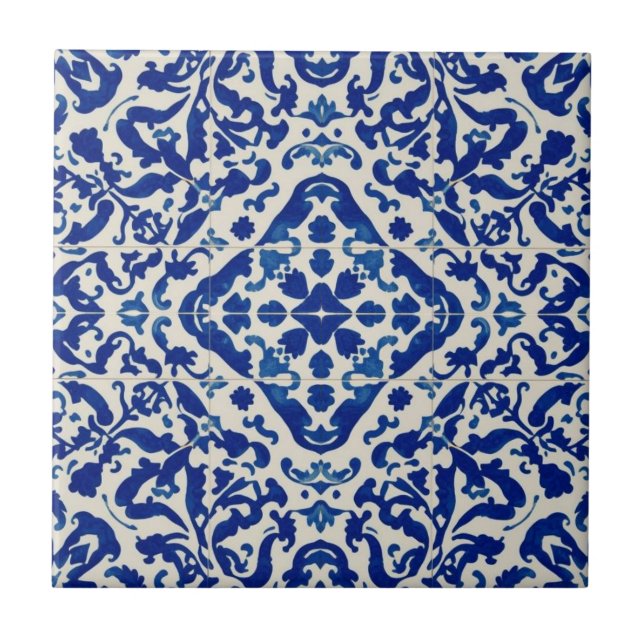 Azulejo blue and white mosaic vintage bulk tile (Front)