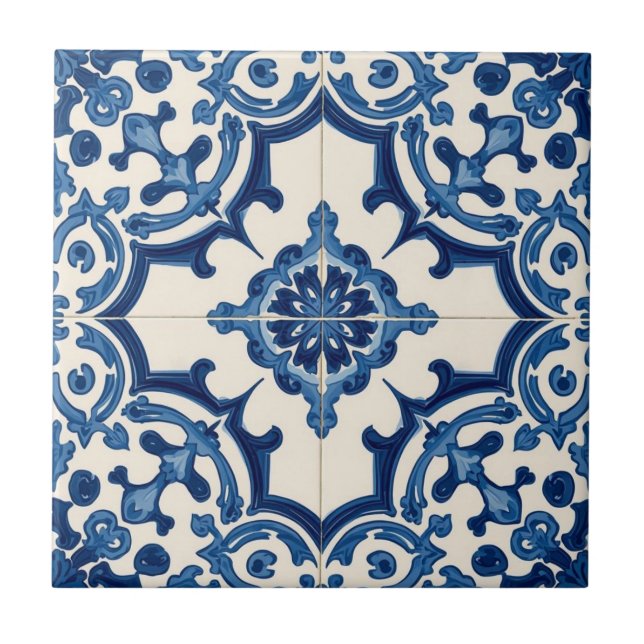 Azulejo blue and white mosaic vintage bulk tile (Front)