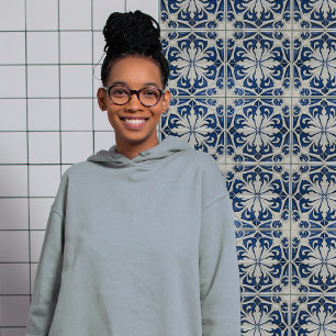 Azulejo Blue and White Symmetrical Floral Tile