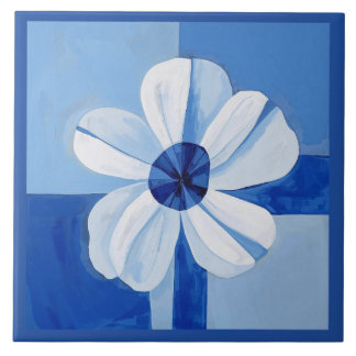 Azulejo Blue Minimalist Flower Floral Tile