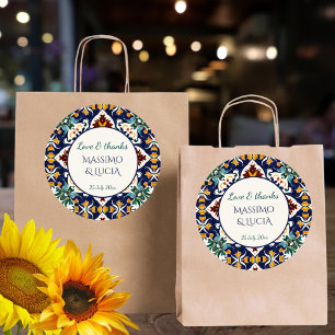 Azulejo blue Portuguese Mediterranean favour Classic Round Sticker