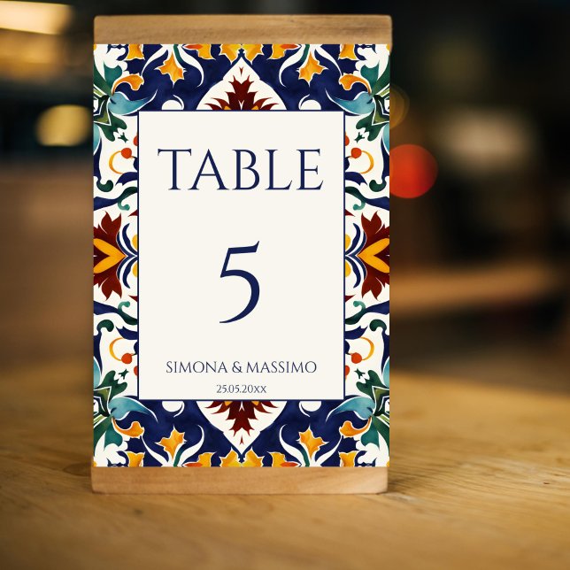 Azulejo blue Portuguese Mediterranean wedding Table Number (Azulejo blue Portuguese Mediterranean Morocco wedding Table Numbers personalized reception decor)