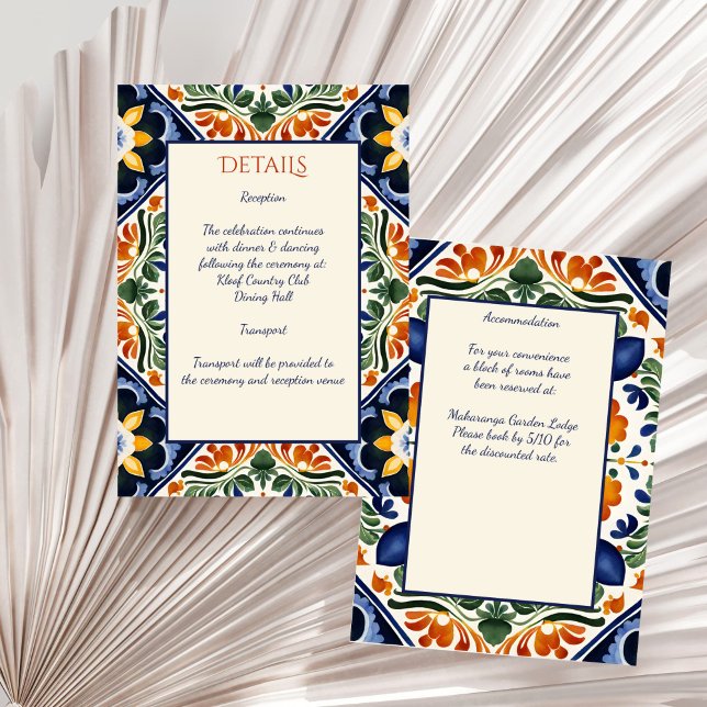 Azulejo blue Talavera vintage Mexican wedding Enclosure Card (Azulejo blue Talavera vintage Mexican wedding details Enclosure Card wedding invitation suite)