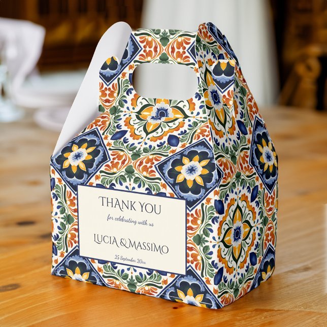 Azulejo blue Talavera vintage Mexican wedding Favour Box (Azulejo blue Talavera Mediterranean vintage Mexican wedding personalized printed Favor Boxes)