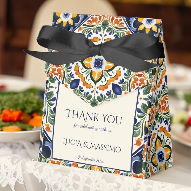 Azulejo blue Talavera vintage Mexican wedding Favour Box (Azulejo blue Talavera Spanish Mediterranean vintage Mexican wedding Favor Boxes wedding favors)