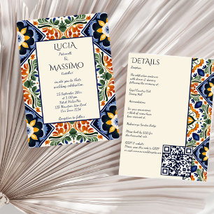 Azulejo blue Talavera vintage Mexican wedding Invitation