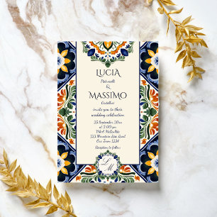 Azulejo blue Talavera vintage Mexican wedding Invitation