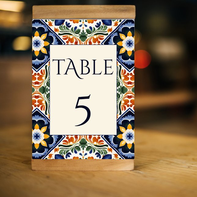 Azulejo blue Talavera vintage Mexican wedding Table Number (Azulejo blue Talavera vintage Mexican wedding Table Number cards personalized table decor )