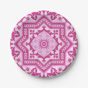 Azulejo Ceramic Style Vintage Monogram Ornament Paper Plate