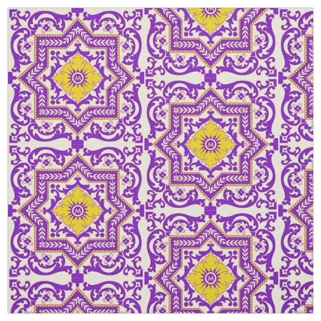 Azulejo Ceramic Vintage Style Ornament Monogram Fabric (Swatch)