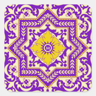 Azulejo Ceramic Vintage Style Ornament Monogram Square Sticker