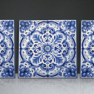 Azulejo Cerulean Portuguese Ornamental Mosaic Tile
