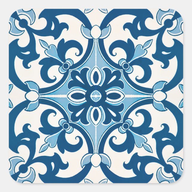 Azulejo Fleur-De-Lis Style Tile Pattern Square Sticker (Front)