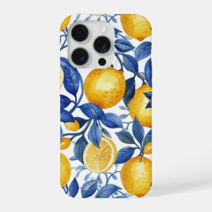Azulejo Lemons Blue Leaves iPhone 15 Pro Case