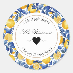 Azulejo Lemons Round Return Address Label