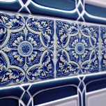 Azulejo Lisbon Patterned Talavera Ceramic Design Tile<br><div class="desc">Indigo Azulejo Blue Portuguese Lisbon decorative Talavera ceramic tiles are a beautiful and unique addition to any home. A high-quality product with a timeless esthetic. The blue color of the tiles is inspired by the indigo blue of Lisbon's famous azulejo tiles, adding a touch of history and culture to your...</div>