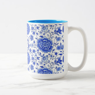 Azulejo Lisbon Portugal Floral Blue and White Cera Two-Tone Coffee Mug