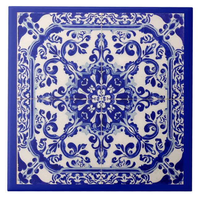 Azulejo Mediterranean Blue White Tile (Front)