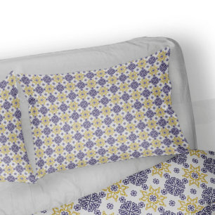 Azulejo ornament blue and yellow tiles pillowcase