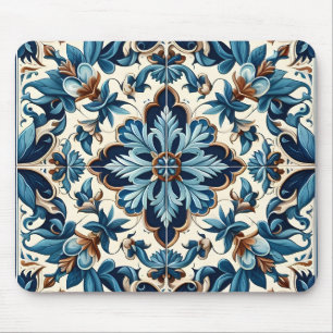 Azulejo Porcelain Blue Tile Mediterranean Pattern Mouse Mat