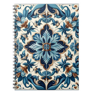 Azulejo Porcelain Blue Tile Mediterranean Pattern Notebook