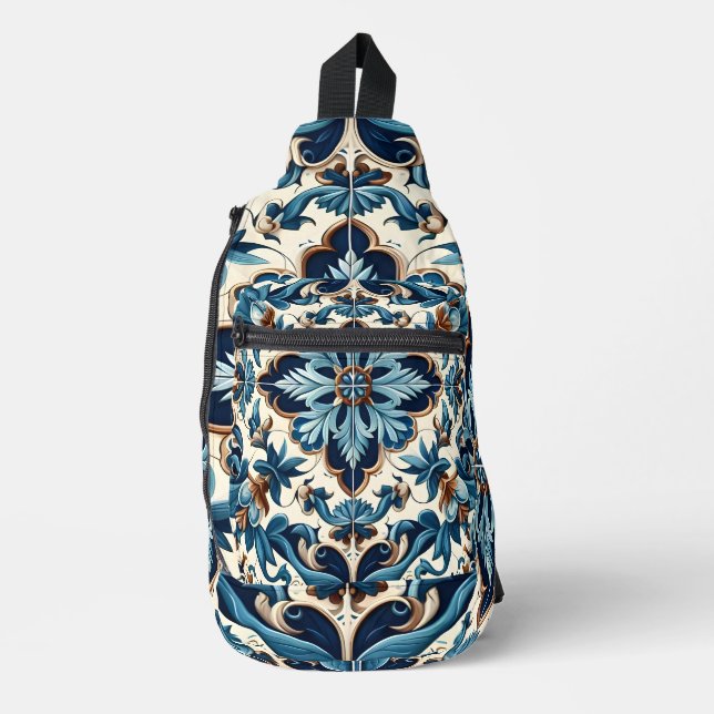 Azulejo Porcelain Blue Tile Mediterranean Pattern Sling Bag (Front)