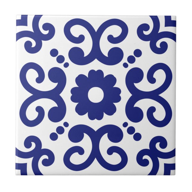 Azulejo Portuguese Mediterranean Blue White 03 Tile (Front)