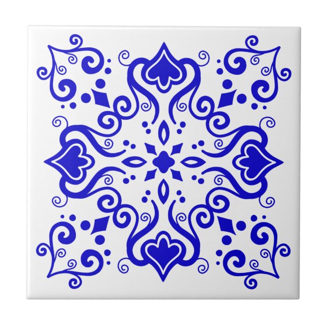Azulejo Portuguese Mediterranean Blue White A01 Tile (Front)