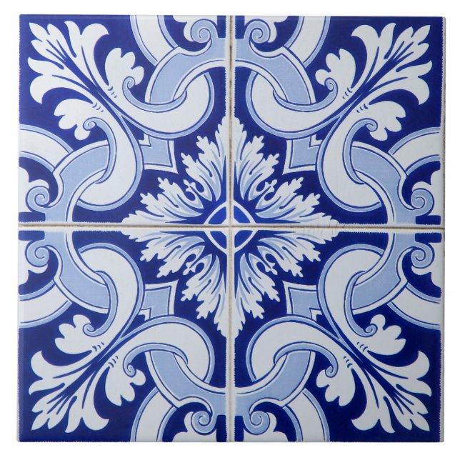 Azulejo Portuguese Mediterranean Blue White  Tile (Front)