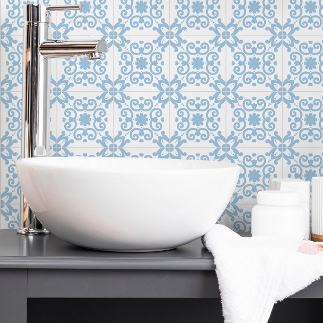 Azulejo Portuguese Mediterranean Light Blue White Tile (Creator Uploaded)