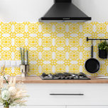 Azulejo Portuguese Mediterranean Yellow White 1 Tile<br><div class="desc">Stylish Portuguese Mediterranean style pattern ceramic tile light yellow pattern on a white background. Perfect for interior design or backsplash. Pattern version 1.</div>