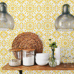 Azulejo Portuguese Mediterranean Yellow White 4 Tile<br><div class="desc">This ceramic tile is perfect for interior design or backsplash. The tile features a Portuguese Mediterranean style pattern in warm yellow and white colour, perfect for any space. Use it as an accent piece in your kitchen, bathroom or living room. Available in two sizes 4.25 x 4.25 and 6 x...</div>
