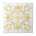 Azulejo Portuguese Mediterranean Yellow White A01a Tile<br><div class="desc">Stylish Original Azulejo Portuguese Mediterranean Traditional but still Modern style pattern ceramic tile warm light yellow on a white background. Perfect for interior design or backsplash. For other colour variations contact the designer. You can check how the pattern looks like when the tiles are put together on this link: https://www.zazzle.com/azulejo_yellow_white_pattern_a01a_scrapbook_paper-256633987546354180...</div>