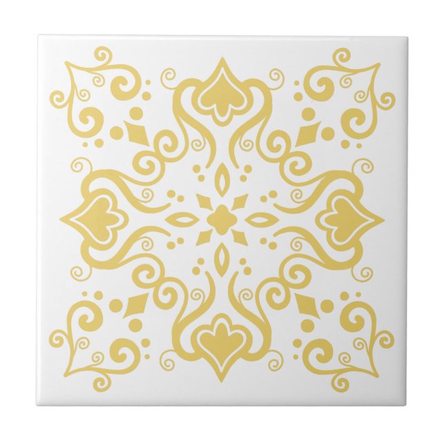 Azulejo Portuguese Mediterranean Yellow White A01a Tile (Front)