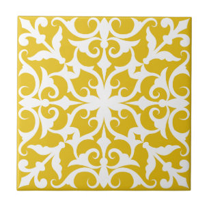  Azulejo Portuguese Mediterranean Yellow&White Tile