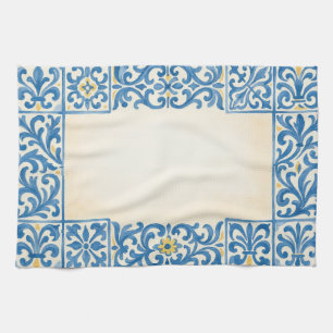Azulejo Portuguese stationary watercolor design Tea Towel