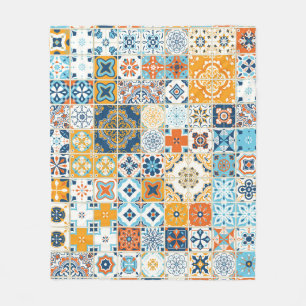 Azulejo Portuguese Tiles: Multicolor Vintage Fleece Blanket