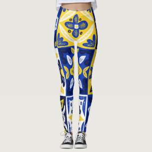 Azulejo Portuguese Vintage Square Blue Yellow Leggings