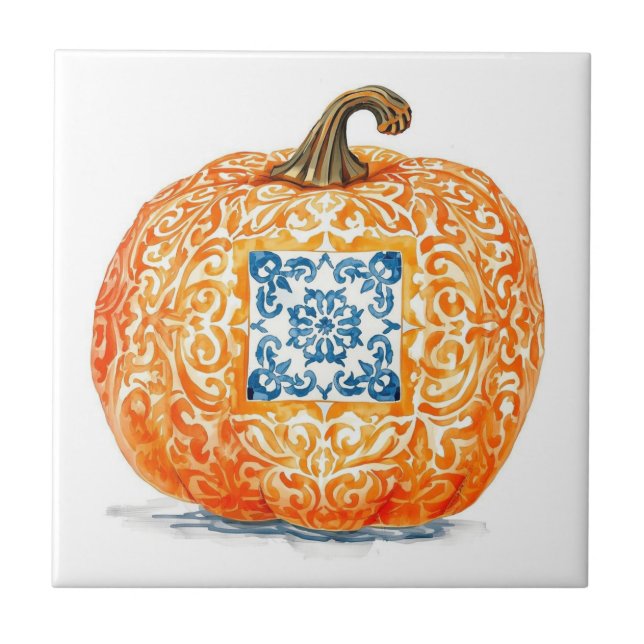 Azulejo pumpkin orange mosaic vintage bulk tile (Front)