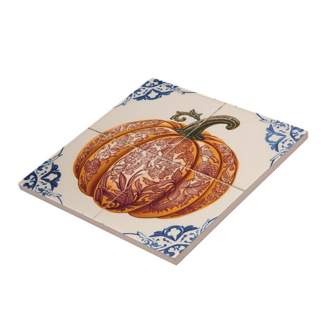 Azulejo pumpkin orange mosaic vintage bulk tile (Side)