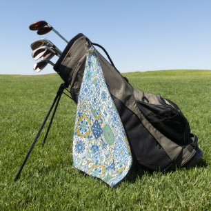 Azulejo tiles in blue and yellow golf towel