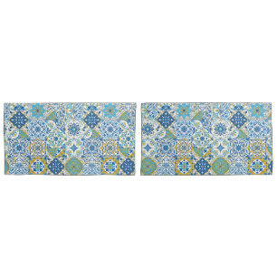 Azulejo tiles in blue and yellow pillowcase