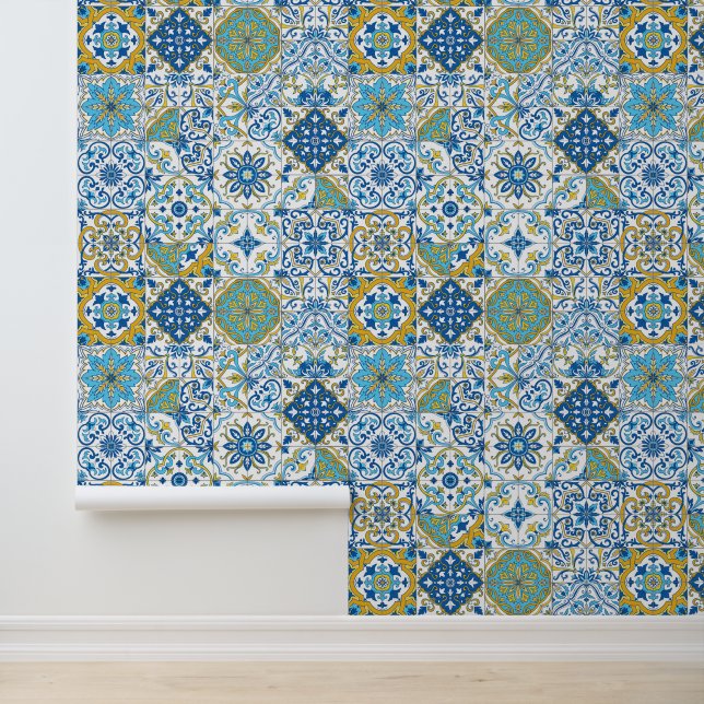 Azulejo tiles in blue and yellow wallpaper (Application)