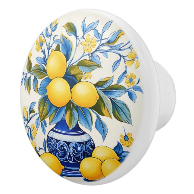 💙💛 Azulejos Amalfi Lemons Ceramic Knob (Right)
