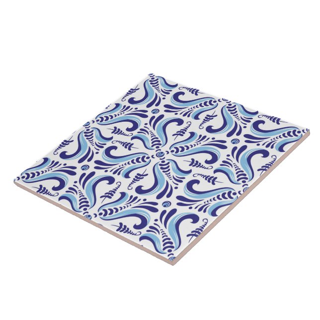 Azulejos Blue Floral Pattern Tile (Side)