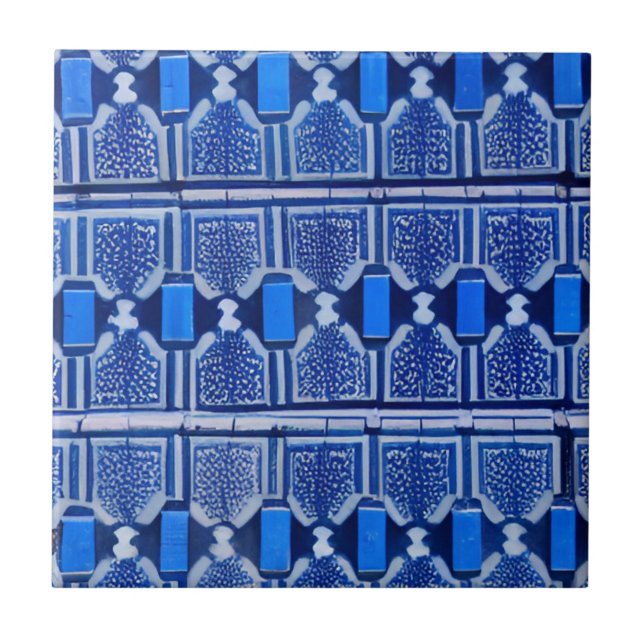 Azulejos blue geometric art tile (Front)