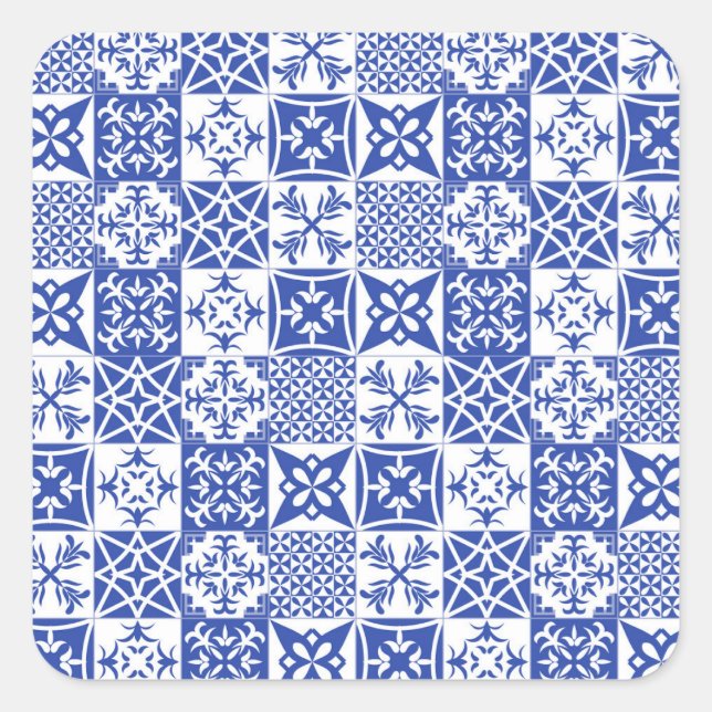 Azulejos blue Portuguese tiles, Lisbon tile Square Sticker (Front)